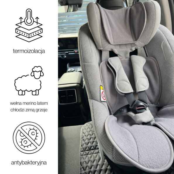 Wkładka do fotelika z wełny merino dwuczęściowa 3D Mesh